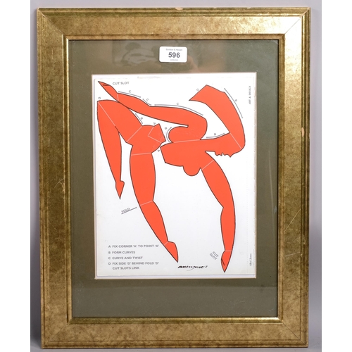 596 - Allen Jones, cut-out sculpture, 1987, sheet 28cm x 22cm, framed