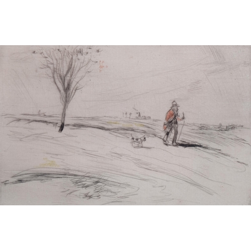 599 - Jean Francois Raffaelli, Le Chemineau, colour drypoint etching, signed in pencil, plate 9cm x 12cm, ... 