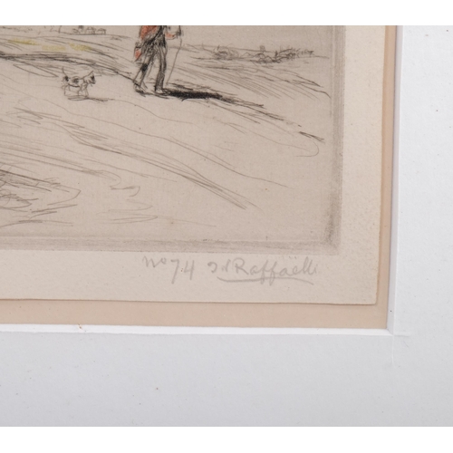 599 - Jean Francois Raffaelli, Le Chemineau, colour drypoint etching, signed in pencil, plate 9cm x 12cm, ... 