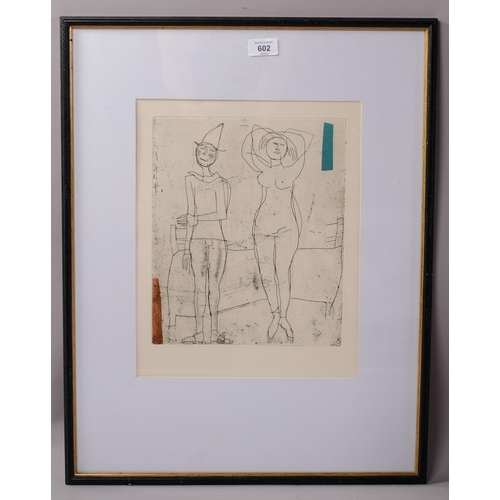 602 - Marino Marini, gaukler giocoliere, etching aquatint, published 1971, plate 30cm x 24cm, framed