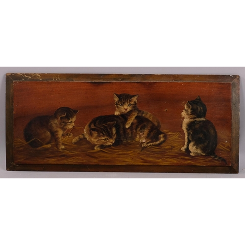 612 - Manner of Bessie Bamber, study of 4 kittens, oil on wood panel, unsigned, 22cm x 53cm, unframed