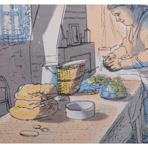 613 - Edward Bawden (1903 - 1989), peeling potatoes, colour lithograph, published by Curwen Press 1949, im... 