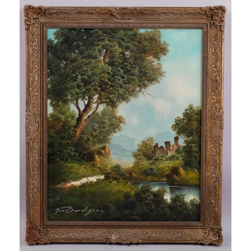 618 - Toni Bordignon (Italian, 1921 - 1998), Italianate landscape, oil on canvas, signed, 50cm x 40cm, fra... 