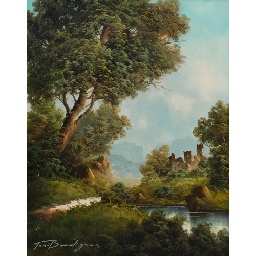 618 - Toni Bordignon (Italian, 1921 - 1998), Italianate landscape, oil on canvas, signed, 50cm x 40cm, fra... 