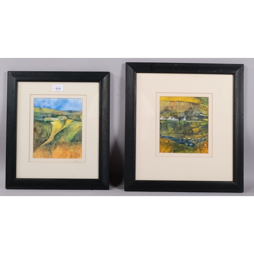 619 - **DESCRIPTION CHANGE** Cliff Howe, 2 landscapes, *1 watercolour (river), 1 print (oast)*, signed, 20... 