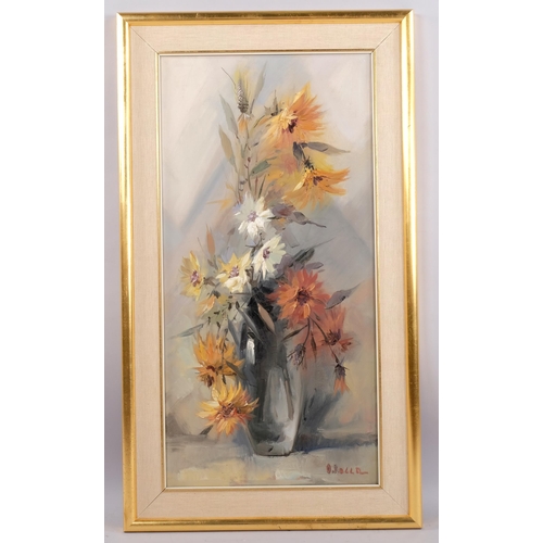 621 - Mid-20th century still life, oil on canvas, indistinctly signed, 80cm x 39cm, framed