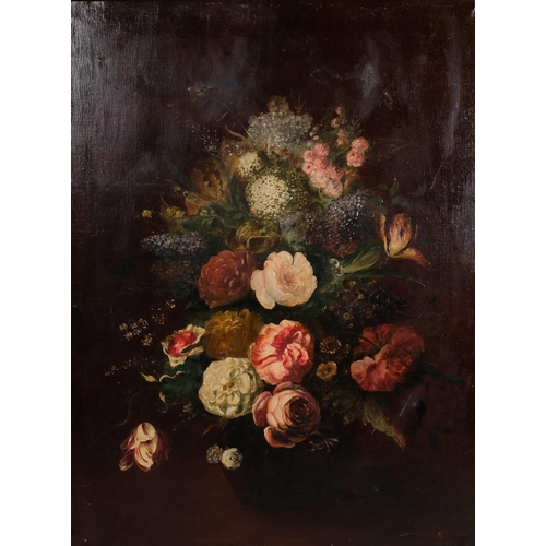 622 - Mid-20th century Dutch style still life, oil on canvas, unsigned, 87cm x 66cm, framed