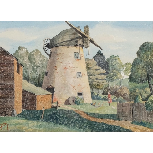 623 - Early 20th century British School, old windmill, watercolour, signed with monogram, 32cm x 44cm, fra... 