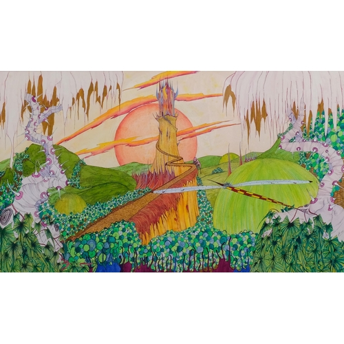 625 - 20th century Surrealist School, fantasy landscape, watercolour, signed with monogram, 40cm x 70cm, f... 