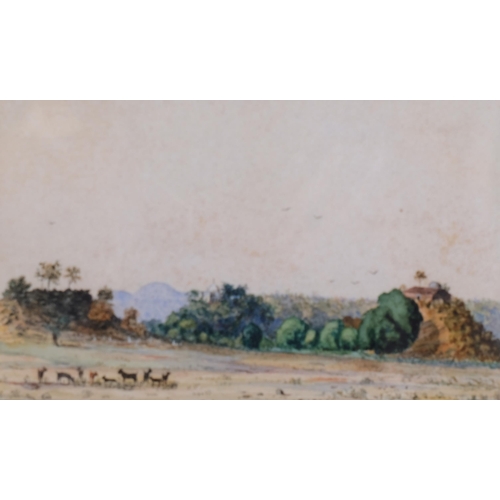 626 - Anglo-Indian School, 2 miniature watercolours, a dhow at sea, 6cm x 10cm, signed with monogram, and ... 