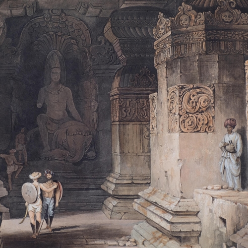 629 - H Pyall after David Roberts,Indian temple views, interior of the Cave Temple of Indra Subba at Ellor... 