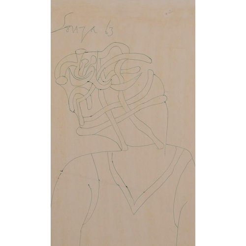 631 - Francis Newton Souza (1924 - 2002), abstract figure, green ink on paper, signed and dated '63, 42cm ... 