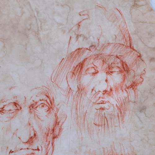 637 - A sheet of 18th century sanguine chalk portrait sketches, 38cm x 26cm, unframed