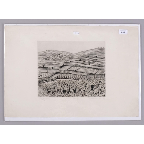 638 - Francis Kelly, vineyard, artist's proof, etching, signed in pencil, plate 24cm x 29cm, unframed