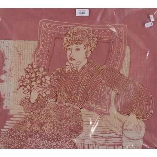 640 - Ella Neustein after David Hockney, original batik portrait of Celia Birtwell, signed and dated 1977,... 