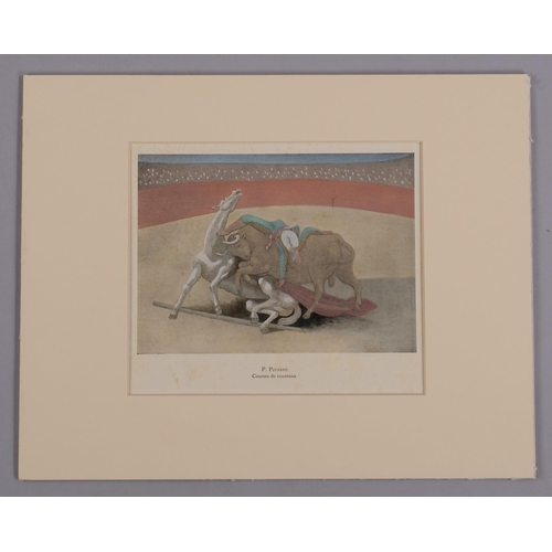 645 - Pablo Picasso, Courses De Taureaux, pochoir print, circa 1928, image 13cm x 18cm, mounted