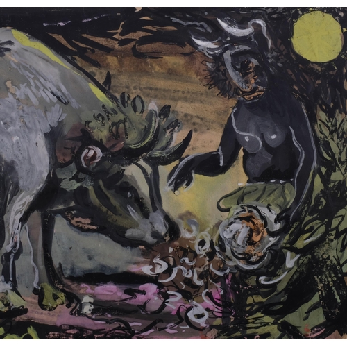 649 - Stanley Mills, Europa and the bull, gouache on paper laid on card, circa 1938, image 29cm x 42cm