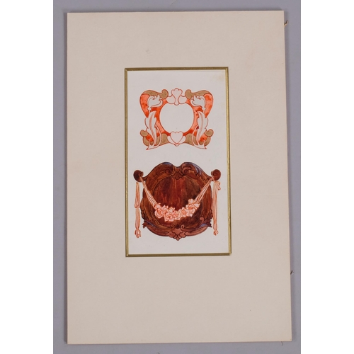 650 - Pickford Waller, original watercolour design for an emblem, 1906, 18cm x 10cm, mounted