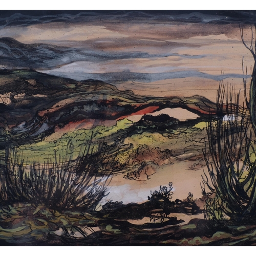 652 - Neo-Romantic landscape, ink/gouache on paper, circa 1940, unsigned, 21cm x 30cm, mounted