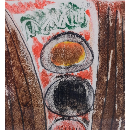 657 - Jacob Bornfriend, abstract, pencil/crayon/gouache, circa 1958, 18cm x 12cm, framed