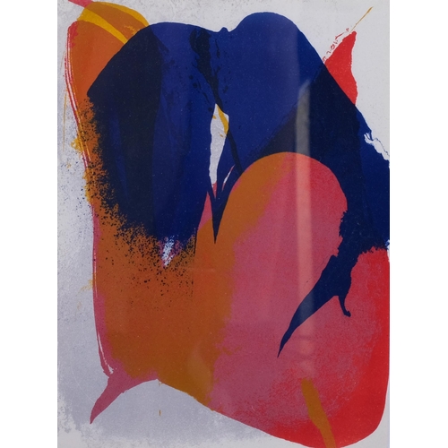 658 - Paul Jenkins, abstract colour lithograph, printed by Mourlot Paris 1964, 25cm x 18cm, framed