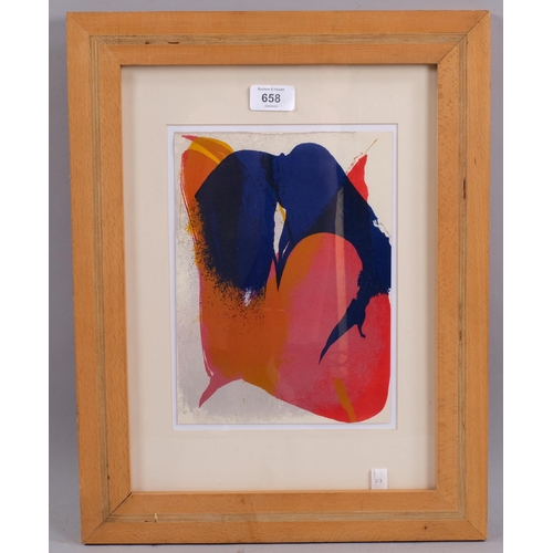 658 - Paul Jenkins, abstract colour lithograph, printed by Mourlot Paris 1964, 25cm x 18cm, framed