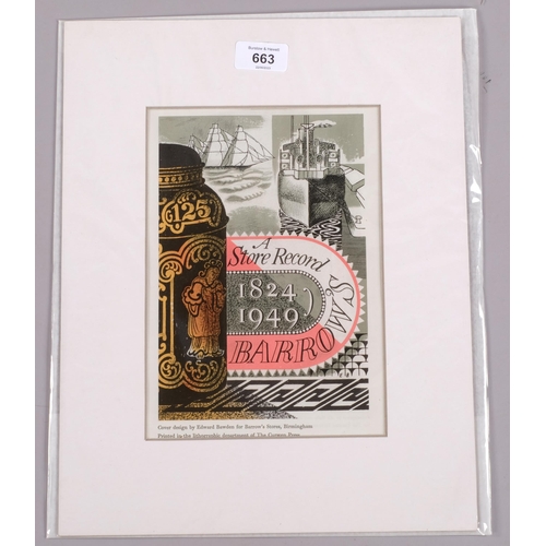 663 - Edward Bawden, a store record; Barrow's 1824 - 1949, colour lithograph, printed by the Curwen Press ... 