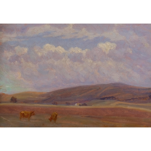 667 - Rudolf Rud-Petersen, cattle in landscape, oil on board, signed, 25cm x 35cm, framed