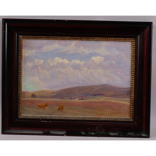 667 - Rudolf Rud-Petersen, cattle in landscape, oil on board, signed, 25cm x 35cm, framed