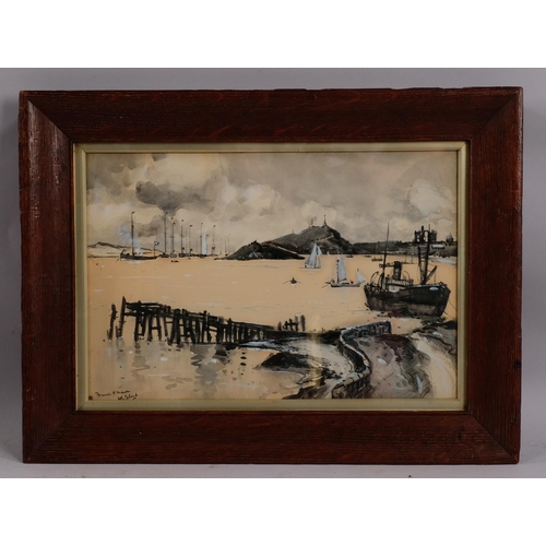 669 - Frank Mason, Holy Island, watercolour, signed, 20cm x 30cm, framed