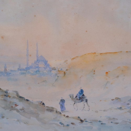 671 - D Hidayet, North African desert scene, watercolour, signed, 34cm x 50cm, framed