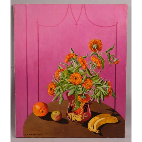 674 - Ula Paine, still life, oil on canvas, signed and dated 1974, 61cm x 51cm, unframed