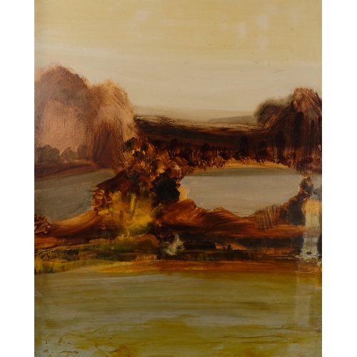 682 - Morley Bury, large abstract landscape, oil on canvas, inscribed verso, signed with monogram, 127cm x... 