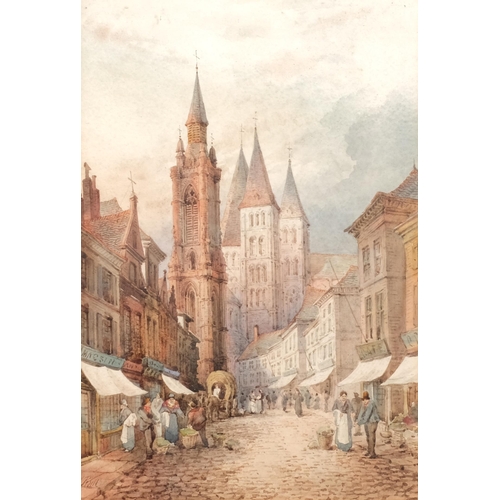 691 - Samuel Prout, Continental street scene, watercolour, signed, 31cm x 20cm, framed