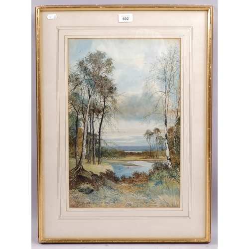 692 - Walter William, lake scene, watercolour, signed, 46cm x 30cm, framed