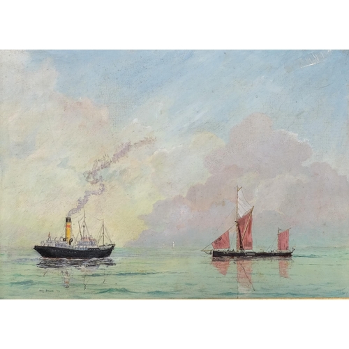 697 - John Sturt, shipping scene, oil on board, signed, 24cm x 34cm, framed