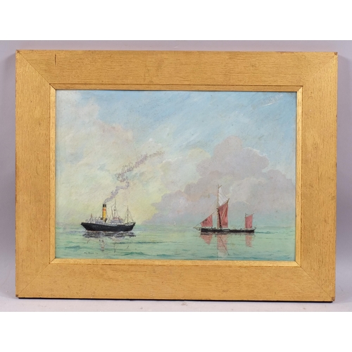 697 - John Sturt, shipping scene, oil on board, signed, 24cm x 34cm, framed