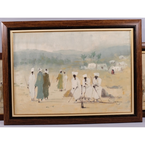 698 - Contemporary African School, 3 Egyptian scenes, indistinctly signed, dated 2007, largest 70cm x 100c... 