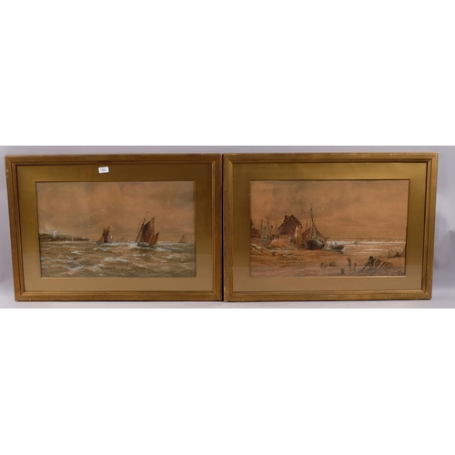 701 - Thomas Mortimer, pair of seascapes, watercolours, signed, 40cm x 64cm, framed