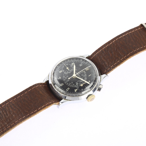 1005 - LEMANIA - a Second World War Period stainless steel mechanical single button chronograph wristwatch,... 