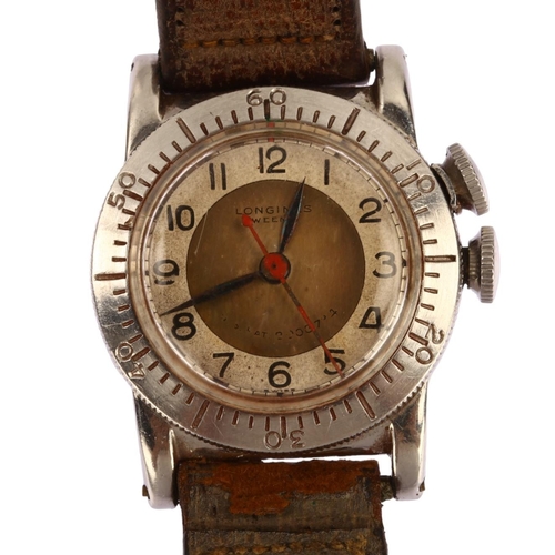 1007 - LONGINES/WEEMS - an American Second World War Period stainless steel pilot's mechanical wristwatch, ... 
