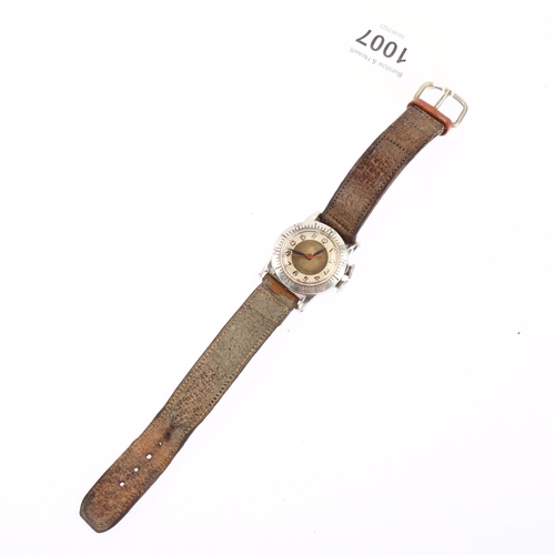 1007 - LONGINES/WEEMS - an American Second World War Period stainless steel pilot's mechanical wristwatch, ... 