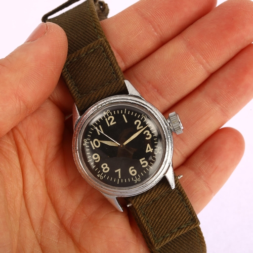 1015 - ELGIN - an American Second World War Period stainless steel military issue Type A-11 mechanical wris... 