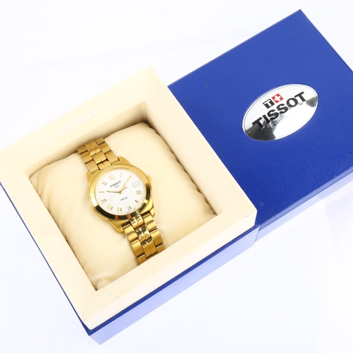 1027 - TISSOT - a gold plated stainless steel PR50 quartz bracelet watch, white dial with Roman numeral hou... 