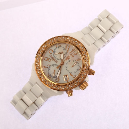 1033 - LANCASTER - a lady's rose gold plated white ceramic quartz chronograph bracelet watch, ref. 0326, mo... 