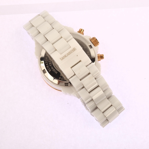 1033 - LANCASTER - a lady's rose gold plated white ceramic quartz chronograph bracelet watch, ref. 0326, mo... 