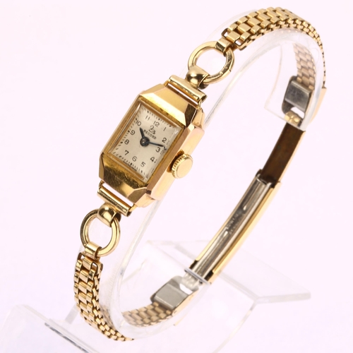 1038 - RECORD - a lady's 9ct gold mechanical wristwatch, silvered dial with black Arabic numerals, blued st... 