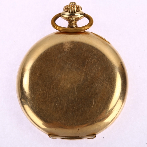 1044 - An Art Deco gold plated full hunter keyless pocket watch, white enamel dial with Arabic numerals and... 