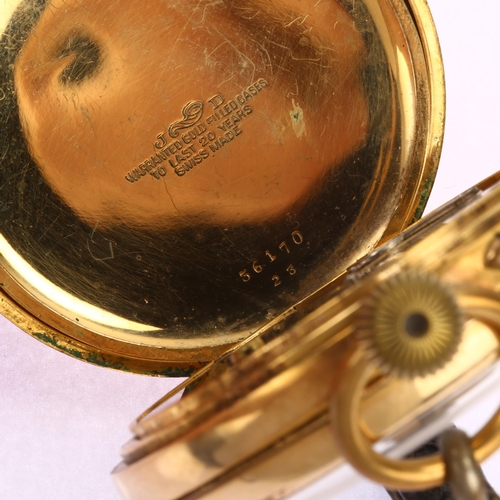1047 - An early 20th century gold plated open-face keyless Doctor's type pocket watch, white enamel dial wi... 
