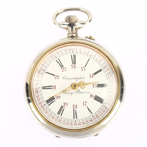 1055 - An early 20th century Argentan open-face keyless Colombophile pocket watch, by Japy Freres & Cie, re... 
